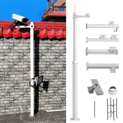 ERRULAN Outdoor Surveillance Camera Pole, Heavy Duty Aluminum Round Steel Tubes Pole for Security Camera, Detachable CCTV Holder Post with Cross Arm(Gray,Height 6m/19.6 ft)