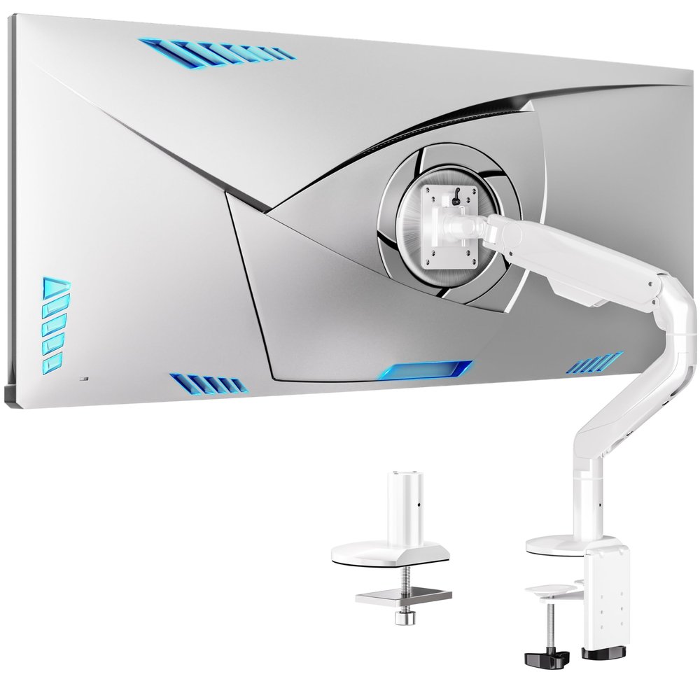 BIZUM Aluminum Monitor Stand 17 to 43 Inch Monitor Arm, Adjustable-Monitor Mount up to 33lbs with Clamp and Grommet Base, VESA 75x75/100x100mm White