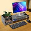 HUYSCVUI Desktop Monitor Stand Riser with Storage Cabinet, Cherry Wood Color MDF, 18.9x7.87x4.13 Inch, Lockable Drawer, 6 Compartments, Phone Holder, Modern Rectangle Design (Black) view 2