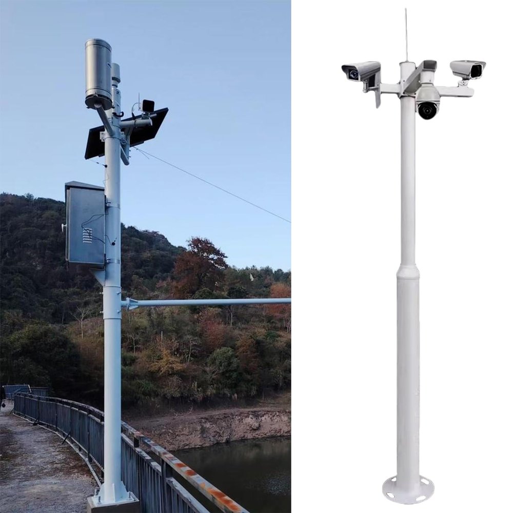ERRULAN Tall Security Camera Pole Outdoor with Lightning Rod, Weatherproof Aluminum Extension Pole for Surveillance Cameras, Multi-Camera Mounting Post(White,Height 5.5m/18 ft)