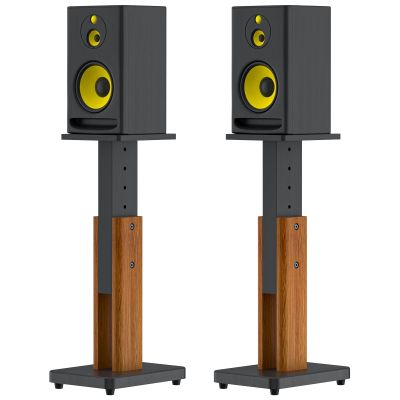 18"-28" Height Adjustable Studio Monitor Stands Pair for Yamaha/Presonus/KRK/JBL/ADAM Audio/Mackie/Edifier Studio Monitors Speaker Stand- Heavy Duty Wood Studio Monitor Floor Stands for Surround Sound
