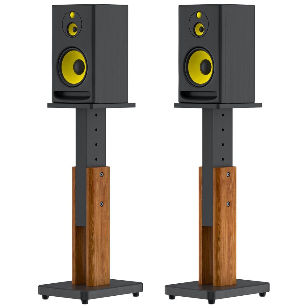 18"-28" Height Adjustable Studio Monitor Stands Pair for Yamaha/Presonus/KRK/JBL/ADAM Audio/Mackie/Edifier Studio Monitors Speaker Stand- Heavy Duty Wood Studio Monitor Floor Stands for Surround Sound