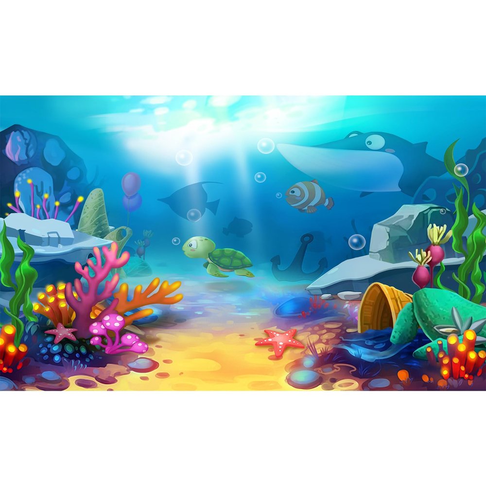Cartoon Under The Sea Aquarium Background Underwater Coral Reef Aquatic Plants Fish Tank Background Undersea Marine Life Terrarium Backgrounds Ocean Floor Seascape Reptile Tank Backgrounds 36x24in