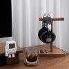 Headphone Holder - 28x20cm Black Walnut Wood Stand, Durable Desks Hanger, Headset Storage Rack | Modern Wooden Headphone Stand For Office Table Home Studio Decoration Organization view 3
