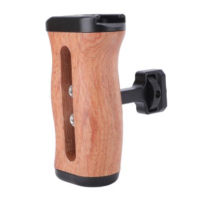 Bewinner Camera Side Handle Grip, Wooden DSLR Handle Adjustable Slide Groove Ergonomic Rosewood with Cold Shoe 1/4in Screw for Interface Universal Rabbit Cage