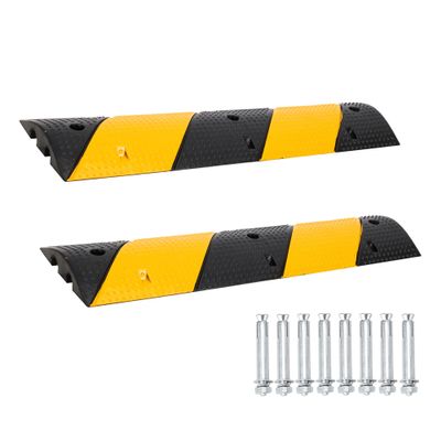 2 Pack Speed Bumps, 3.3Ft Rubber Speed Bumps for Road, 2 Channel 25000LBS Load Capacity Cable Wire Cord Cover with 6 Bolt Spikes for Asphalt Driveway
