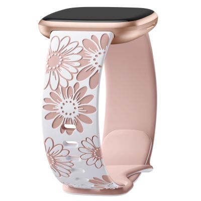 GEAK Flower Engraved Srtap Compatible with Fitbit Sense 2 Bands/Sense/Versa 3/Versa 4 Bands for Women, Cute Floral Pattern Soft Sport Accessories for Sense 1 2/Versa 4 3 SmartWatch