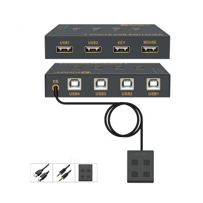 4 Port Splitte -KVM Switch ControllerUSB Keyboard Mouse Synchronizer, Plug and Play DistributorSplitter for Various Operating System