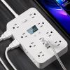 11 in 1 Powerstrip with Switches & Surge Protection,11 AC Outlets, 3 USB Ports & Time Display, 4.9 FT Extension Cord Flat Plug Surge Protector Powerstrip for Home Office Dorm Travel view 4