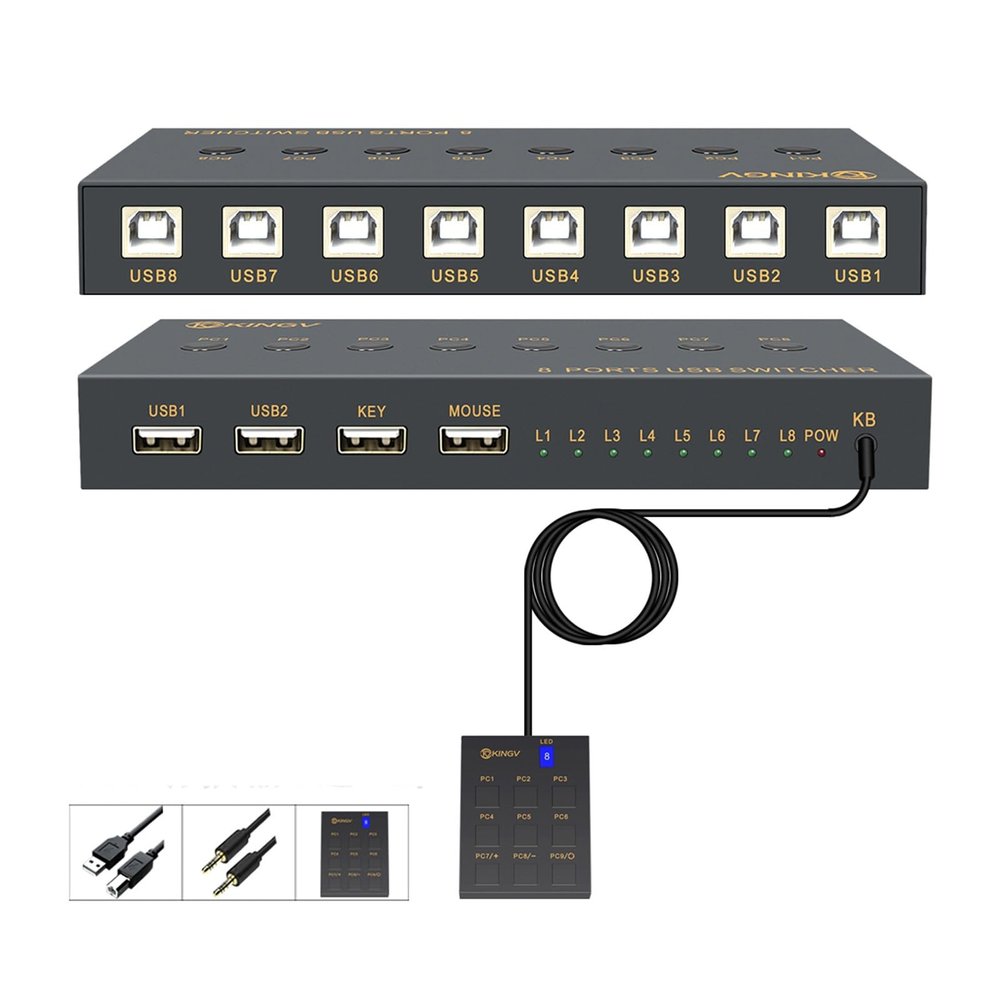 8 Port Splitte -KVM Switch ControllerUSB Keyboard Mouse Synchronizer, Plug and Play DistributorSplitter for Various Operating System