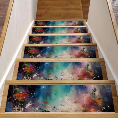 Dreamy Starry Sky Star Night Stair Treads Non-Slip 15 Piece 30" x 8" Indoor Staircase Step Treads Washable Stair Grips Peel and Stick Carpet Stairway Runners Mats for Wooden Step