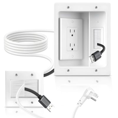 Naerza in Wall Cable Management Kit with Recessed Tv Outlet Box-Two-Hole Socket, 9ft Cord,Tv Cable Hider Wall Kit Hider Box Fits All Plugs, Easy, Safe Cable Management