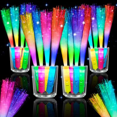 PartyFrenzy 32 PCS Fiber Optic Wands Bulk, LED Flashing Light Up Wands with 3 Modes, Glow Party Supplies for Concert, Wedding, Halloween, New Years Eve & July 4th