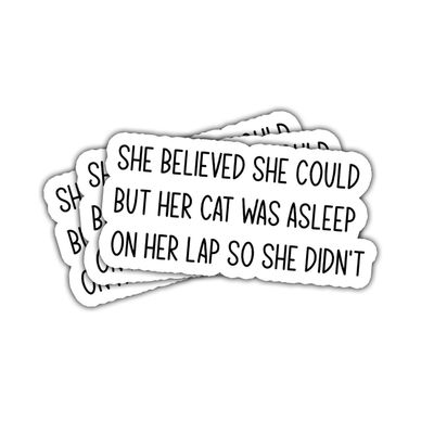 3 Pcs She Believed She Could But Pet Asleep on Her Lap Sticker, Funny Kitty Mom Vinyl Decal for Animal Lovers, Women, Girls, Feline Parents, Laptop, Journal, Scrapbook, Notebook, Water Bottle 6 Inches