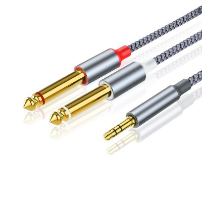 3ft 1Meter 3.5mm to DUAL 6.35mm Stereo Audio Cable, 1/4 to 1/8 TRS Bidirectional Cable for Guitar, Speakers, Amplifiers (3.5mm-dual 6.35mm)