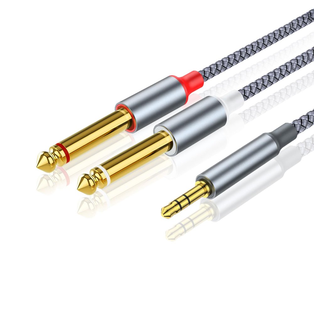 3ft 1Meter 3.5mm to DUAL 6.35mm Stereo Audio Cable, 1/4 to 1/8 TRS Bidirectional Cable for Guitar, Speakers, Amplifiers (3.5mm-dual 6.35mm)