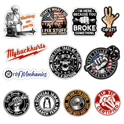 12Pcs-3" Mechanic Sticker Funny Hard Hat Sticker Electrician Construction Worker Welding Welder Helmet Stickers Diesel Mechanics Gift for Blue Collar Men Car Decal for Bottle Toolbox Window (P12)