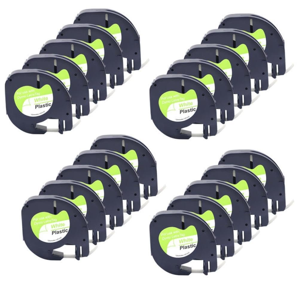 10 20 30 50pcs 91331 91201 12mm Multicolor Plastic Label Tape Compatible with Label Maker LT100H LT-100T Label Paper Tape for Labeling(White-20pcs)