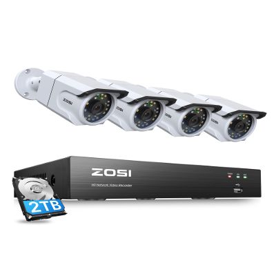 ZOSI 8CH 4K PoE Security Camera System with Audio, 4pcs 8MP Outdoor Indoor PoE Cameras, Color Night Vision, Human Detection, Spotlight Siren, 4K 8Channel CCTV NVR with 2TB HDD for Home 24/7 Recording