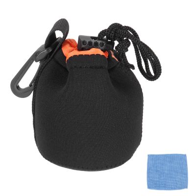 PATIKIL Camera Lens Pouch, 3" ID x 4" H Drawstring Plush Lens Pouch Protective Camera Lens Case Bag Soft Plush Neoprene Bag for DSLR Photography Gear, Black/Orange