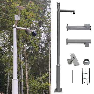 ERRULAN Security Camera Mount Pole Bracket, Surveillance Camera Post Stand for Backyard/Walkway/Industrial/Commercial, Wide Angle CCTV Poles with Quick Setup(Gray,Height 350cm/138in)