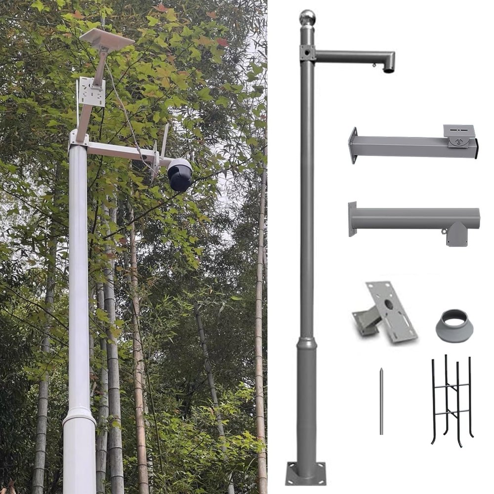 ERRULAN Security Camera Mount Pole Bracket, Surveillance Camera Post Stand for Backyard/Walkway/Industrial/Commercial, Wide Angle CCTV Poles with Quick Setup(Gray,Height 350cm/138in)