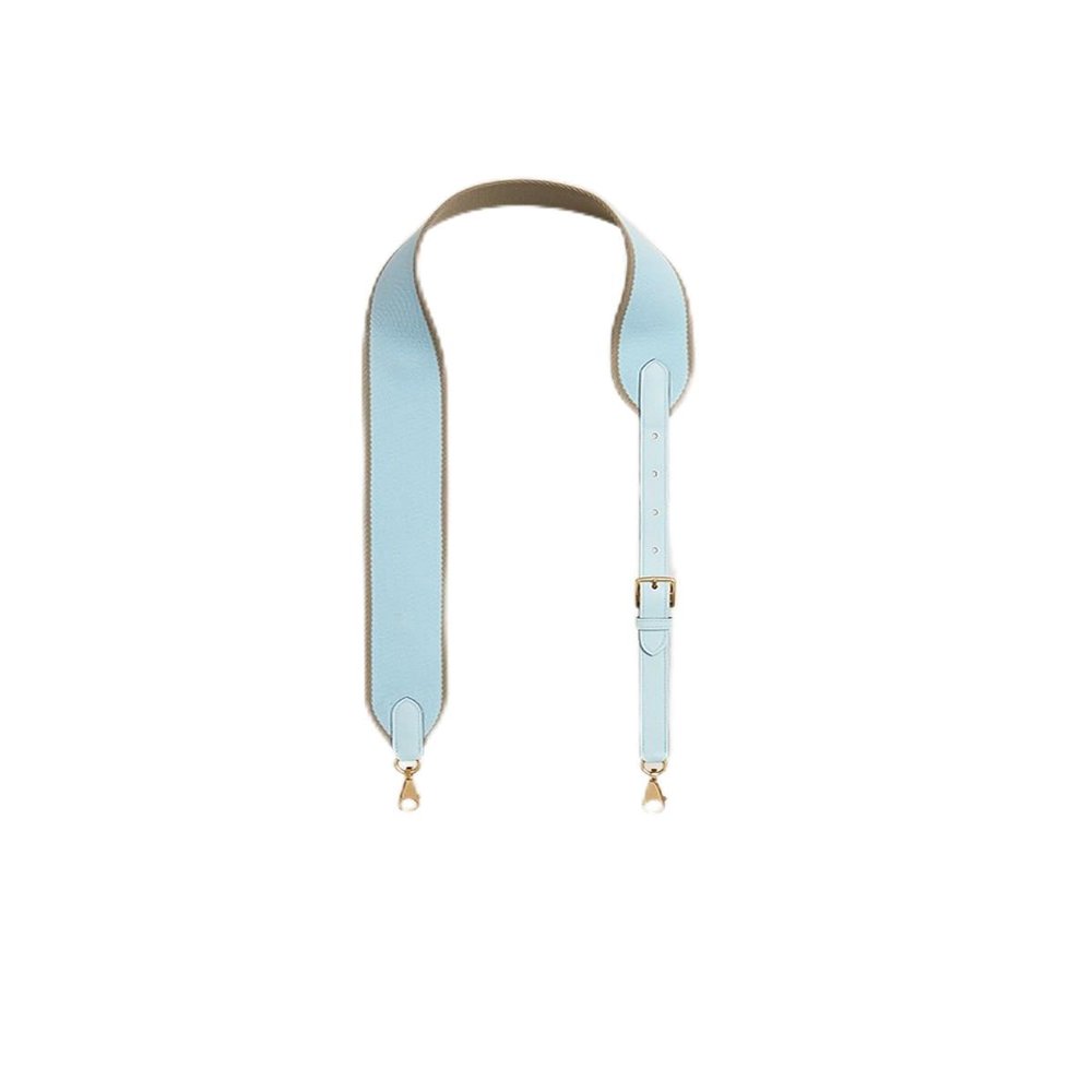 KOLOMOMO Canvas splicing SWIFT leather shoulder strap handmade, 5-speed adjustable design, multiple back methods (Blue Pale Gold Buckle)
