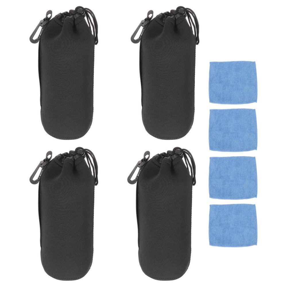 PATIKIL 4 Pcs Camera Lens Pouch, 4" ID x 10" H Drawstring Lens Pouch Protective Camera Lens Case Bag Soft Plush Neoprene Bag for DSLR Photography Gear, Black