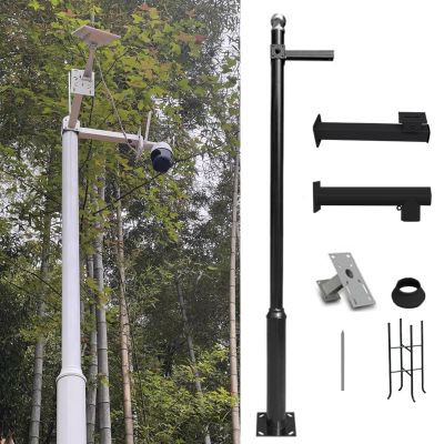 ERRULAN Security Camera Mount Pole Bracket, Surveillance Camera Post Stand for Backyard/Walkway/Industrial/Commercial, Wide Angle CCTV Poles with Quick Setup(Black,Height 450cm/177in)