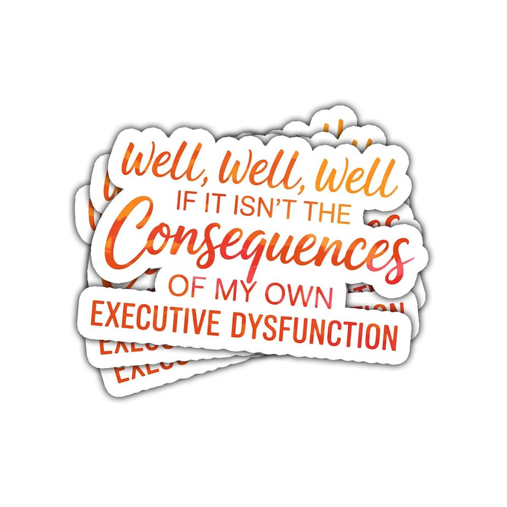 3 Pcs Well Well Well If It Isnt The Consequences of My Own Executive Dysfunction Sticker, ADHD Humor Vinyl Decal for Students, Workers, Teens, Adults, Laptop, Notebook, Car, Journal 3 Inches