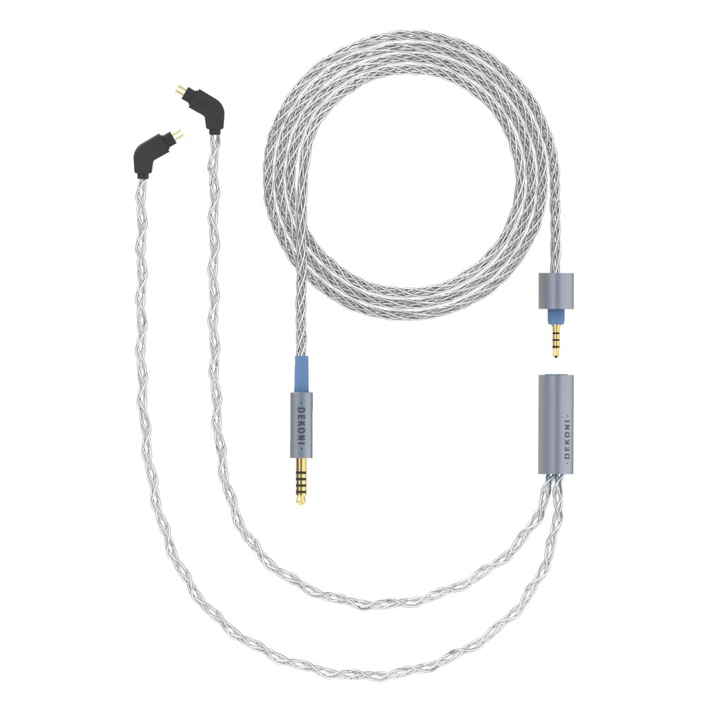 Dekoni Ensemble Silver Plated Copper Braided IEM Cable | 4.4mm Balanced TRRRS Plug with 0.78mm 2-Pin Connectors | Audiophile Grade Detachable Upgrade Headphone Cord, 52 Inch