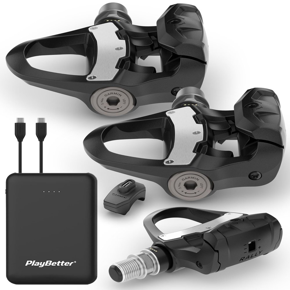 Garmin Rally RK110 Single-Sensing Power Meter Bundle - Rechargeable, Easy-to-Transfer, Look KEO Cleat Compatible with PlayBetter Portable Charger