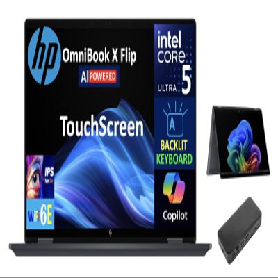 HP OmniBook AI Powered 2-in-1 Laptop 16.0" Touchscreen IPS WUXGA Display (Intel Ultra 5-226v, 16GB LPDDR5X, 512GB PCIe SSD, Backlit KB, Thunderbolt 4, WiFi 6E, Webcam, Win 11 Pro) w/USB-C Dock