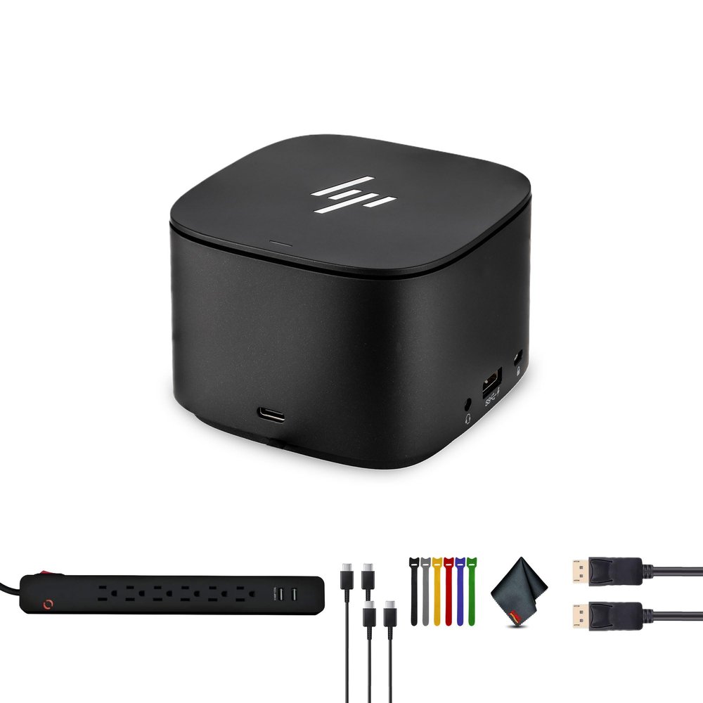 HP Thunderbolt Dock G2 with Combo Cable (3TR87UT) Bundle Including: Surge Protector, 2X Type-C Cable, DisplayPort Cable, Fiber Cloth