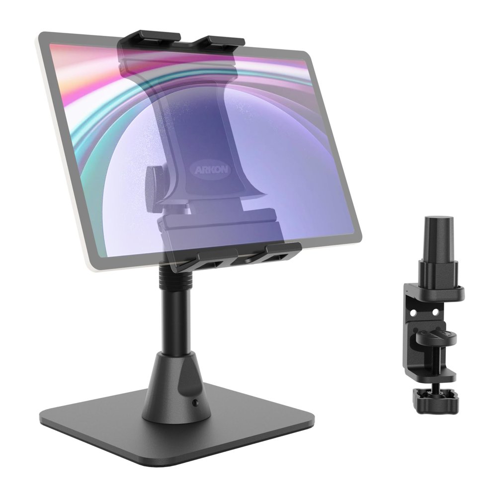 ARKON Mounts Slim-Grip Ultra Pro POS Tablet Stand | Heavy-Duty Countertop Tablet Holder with Weighted Base & Clamp | Adjustable, Stable Retail & Restaurant Setup for iPad, Samsung, Surface & More