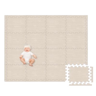 Play Platoon Non-Toxic Large Baby Play Mat for Floor, 9 Tile 72 x 72 inch - Extra-Thick Interlocking Foam Floor Tiles 24 x 24 in Puzzle Mat Pieces with Border, Playmat Rug for Kids - Brushed Cotton