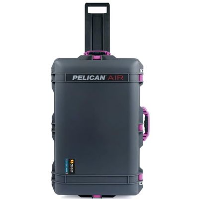 Charcoal Pelican 1615 Air case with Magenta Handles & latches. Comes Empty & with Wheels.