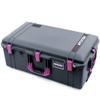 Charcoal Pelican 1615 Air case with Magenta Handles & latches. Comes Empty & with Wheels. view 3