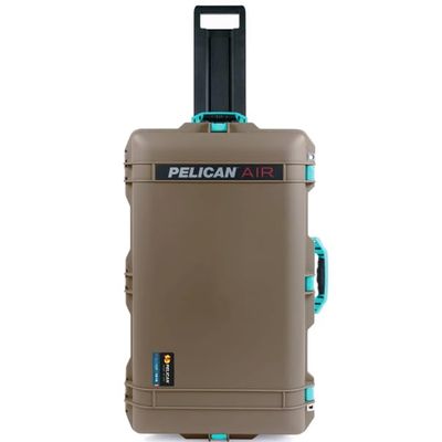 Dark Desert Dirt Pelican 1615 Air case with Teal Handles & latches. Comes Empty & with Wheels.