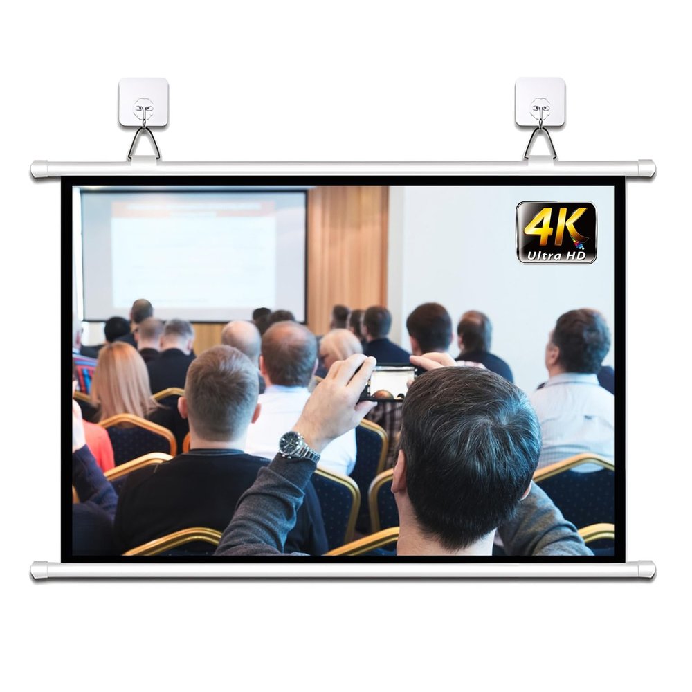 100 Inch Manual Roll-Up Projector Screen Wall-Mounted, 4:3 HD Large Projection Movie Screen for Home Theater, Office, Party