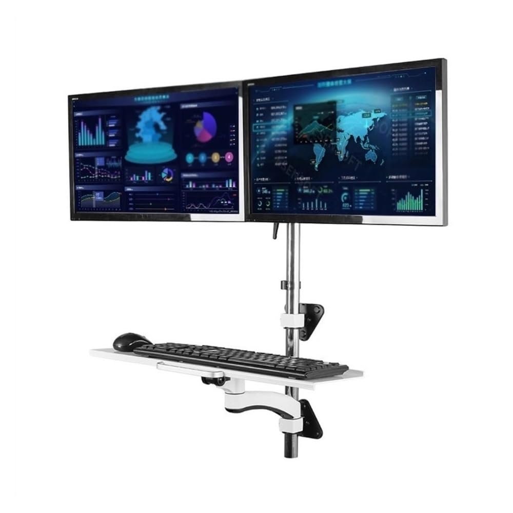 Arm Monitor, Wall Mount Workstation, Sit Stand Dual Monitor Mount for 15''-27'' Screens, Adjustable Wall Mount Dual Monitor Arm with Foldable Keyboard Tray Monitor Arm Stand Adjustable(600mm)