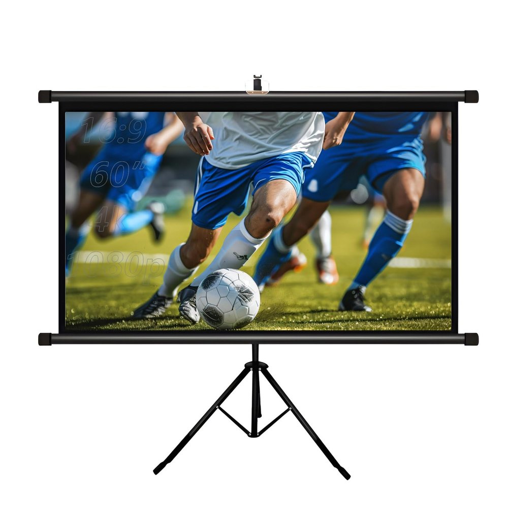 60 Inch Small Portable Projector Screen with Retractable Tripod, 16:9 HD Manual Roll-Up Movie Screen for Home Theater Office