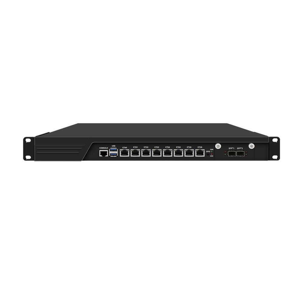 1U Cabinet Firewall Appliance 10GbE, OPNsense, VPN, Network Rackmount, Core I7 9700, RJ60, 8 x 2.5GbE I226-V, 2 x SFP+ 82599ES 10GbE, 32G RAM, 512G SSD