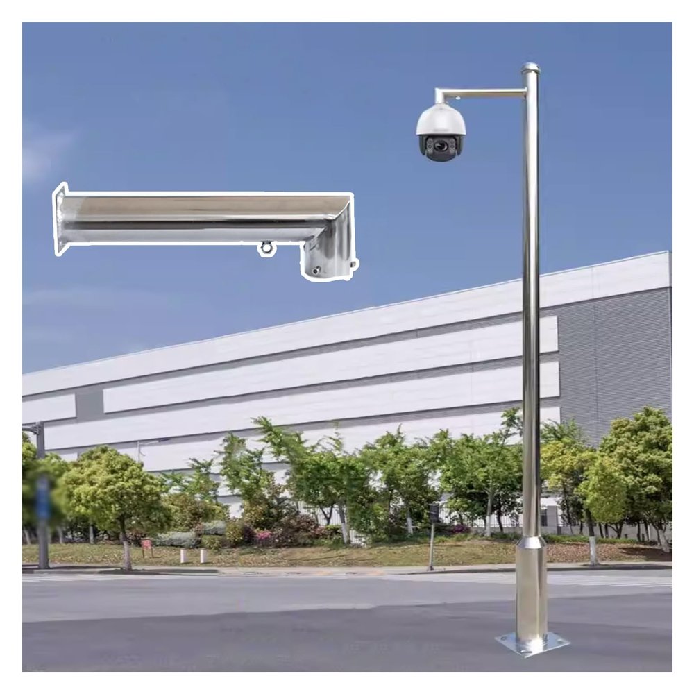 2-3 Sections Assembled Surveillance Camera Stand, Residential & Commercial CCTV Camera Pole Mount Bracket, Surveillance Poles for Villages/Estate(Light Coffee,177.2in/450cm)