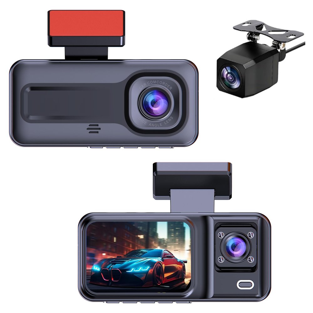 1080P Dash Camera for Car,3 Channel Dash Cam Front and Rear Inside G-Sensor, 3.16 IPS Screen, 24Hr Parking, 170Wide Angle, Loop Recording, IR Night Vision (A98 3channel)
