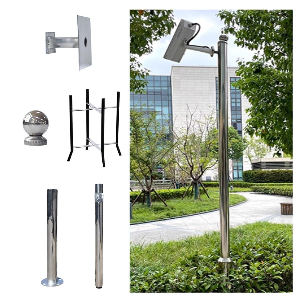 6.6-19.7ft Security Camera Pole Outdoor, Universal Surveillance Camera Post Stand with 1 Brackets, Backyard Walkway Industrial Commercial Home Use(ligjt grey,137.8in(3 1/2 m))