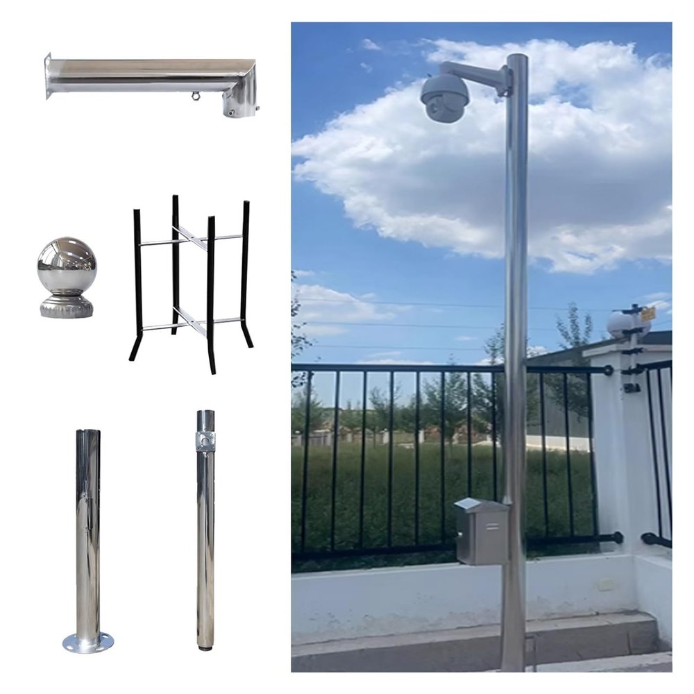6.6-19.7ft Security Camera Pole Outdoor, Universal Surveillance Camera Post Stand with 1 Brackets, Backyard Walkway Industrial Commercial Home Use(Light Coffee,157.5in(4 m))