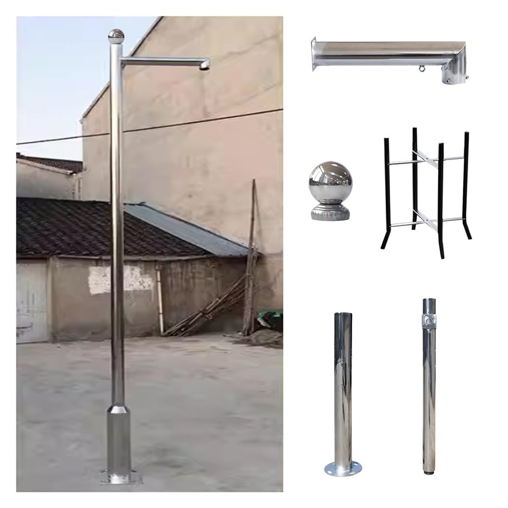 2-3 Sections Splicing CCTV Pole, Stainless Steel Pole for Security Camera Detachable & Weatherproof & Rustproof, 20ft Surveillance Camera Post Stand(Light Coffee,2 m (78.7''))