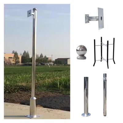 Universal Camera Pole Mounting Bracket with Ground Base Cage, Splicing Stainless Steel Surveillance Camera Poles Detachable, 20ft CCTV Pole(ligjt grey,16 2/5 ft(5m))