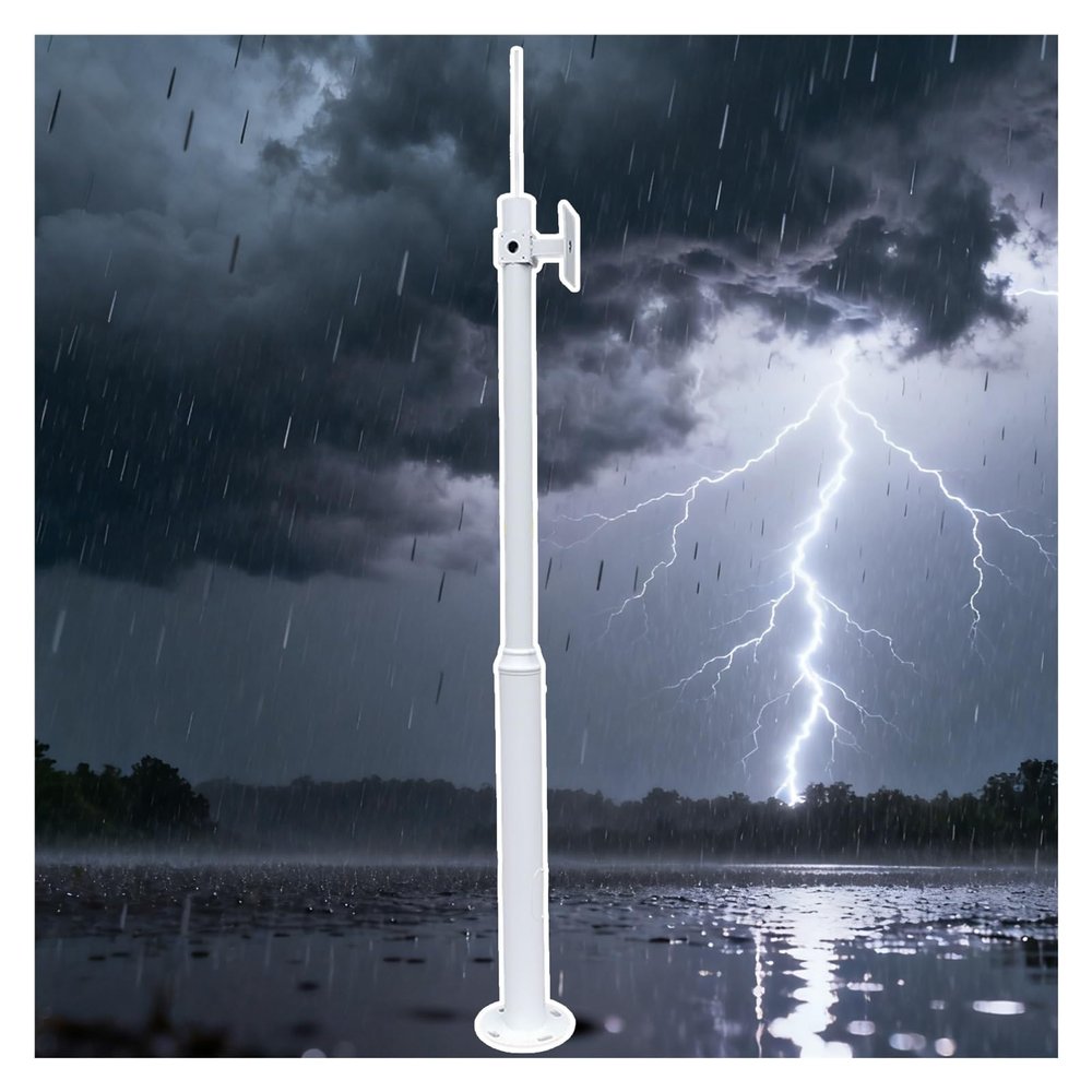 AMUFJJ Thickened Surveillance Camera Pole, Weatherproof Camera Mounting Bracket Poles Column with Lightning Rod for Factory/Construction Site/Farm(ligjt Grey,L 250cm (8.2'))